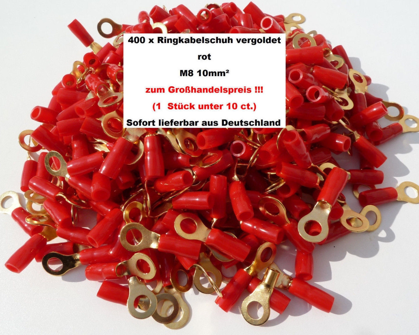 400 x AIV Ring Kabelschuh rot vergoldet 10mm- M8 zum Großhandelspreis!! 60394