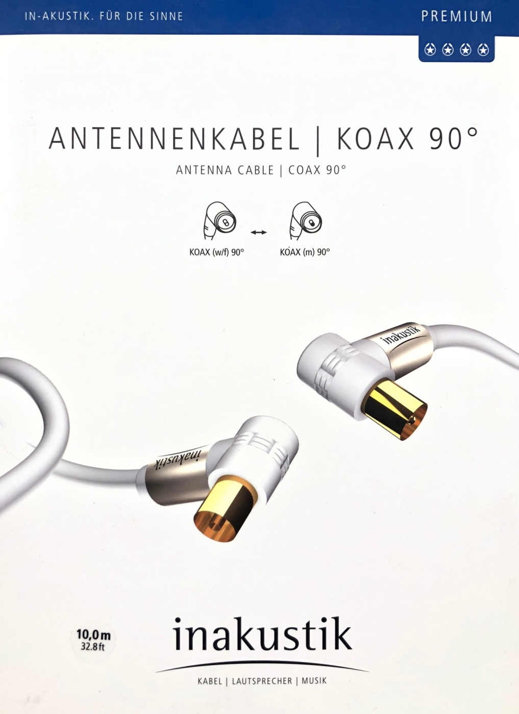 Inakustik Premium HDTV Antennenkabel 100dB mit 90- Koax-Stecker 10-0 m