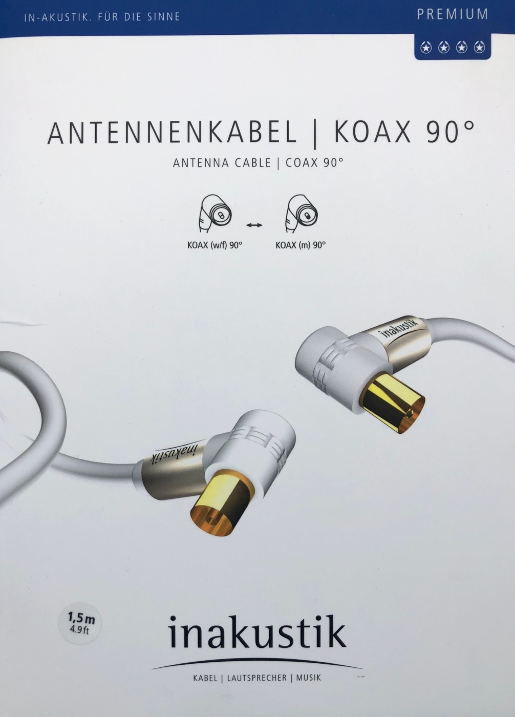 Inakustik Premium HDTV Antennenkabel 100dB mit 90- Stecker 1-5 m