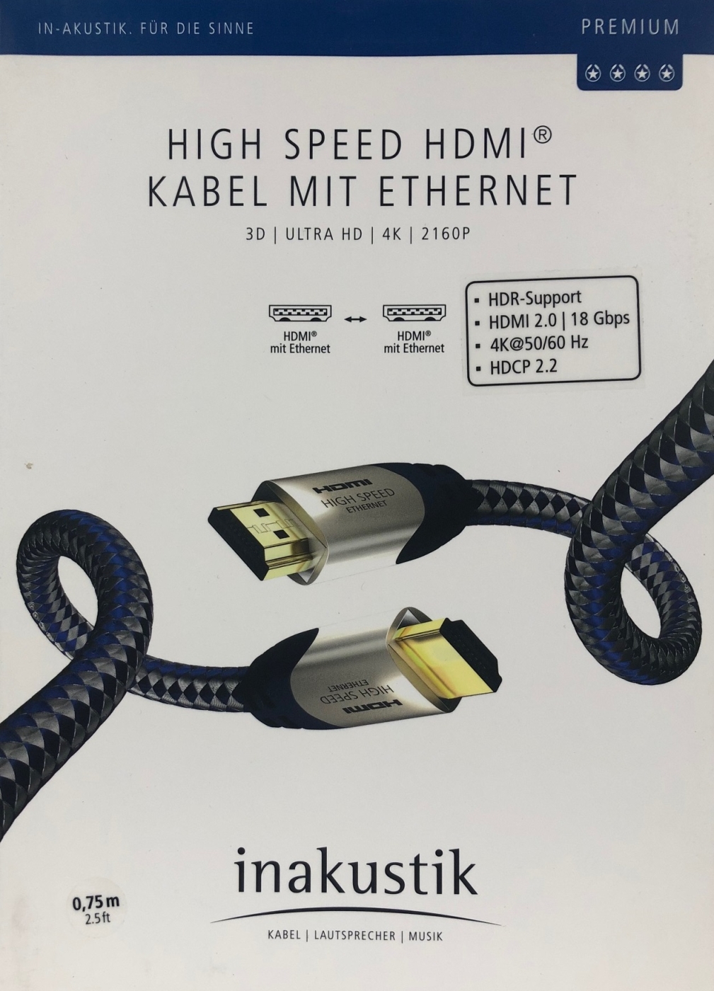 Inakustik Premium High Speed HDMI-Kabel 0-75 m mit Ethernet (N1)