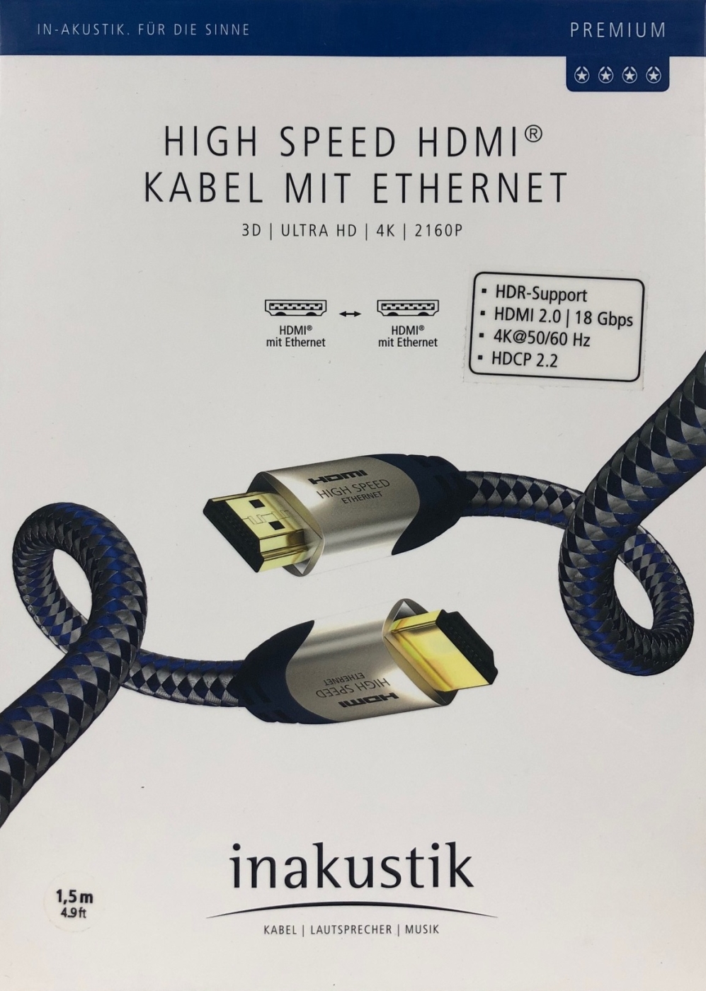 Inakustik Premium High Speed HDMI Kabel 1-5m mit Ethernet HDMI 2-0