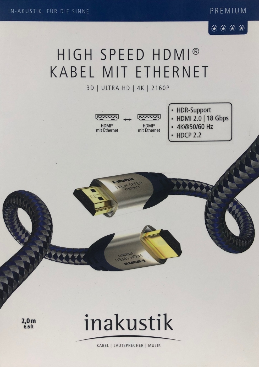 Inakustik Premium High Speed HDMI Kabel 2-0m mit Ethernet HDMI 2-0