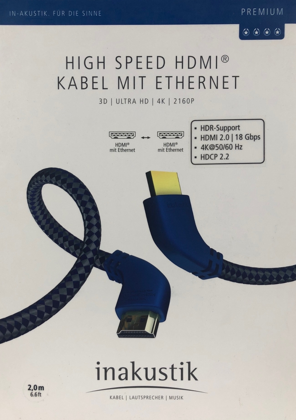 Inakustik Premium High Speed HDMI Kabel mit Ethernet 2-0 m