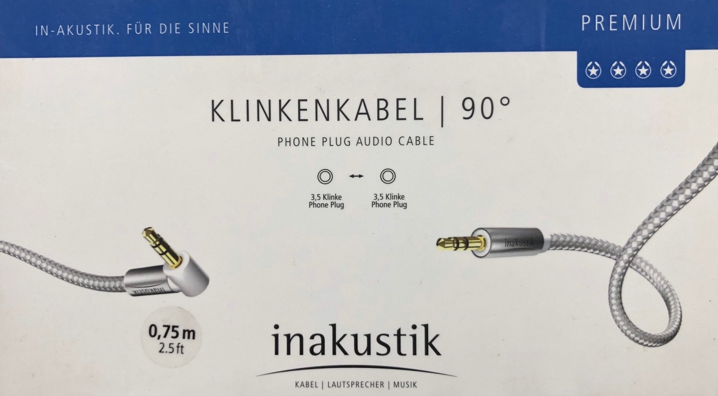 Inakustik Premium Klinkenkabel mit 90- Winkel 0-75 m