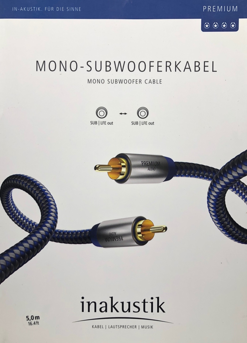 Inakustik Premium Mono-Subwooferkabel 5-0 m