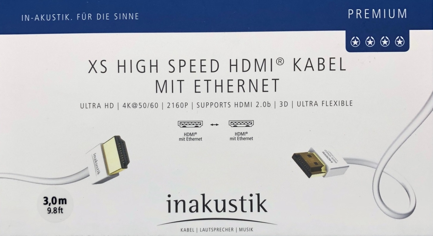 Inakustik Premium XS High Speed HDMI Kabel 3-0m mit Ethernet HDMI 2-0b