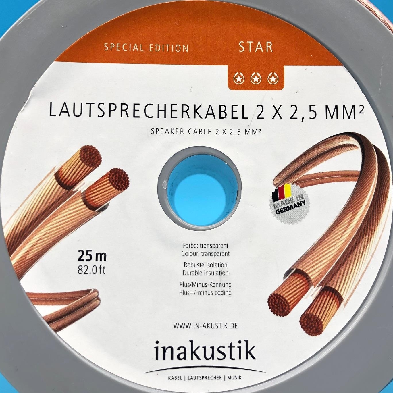 Inakustik Star Serie 2x2-5mm- Lautsprecherkabelrolle 25-0 m transparent